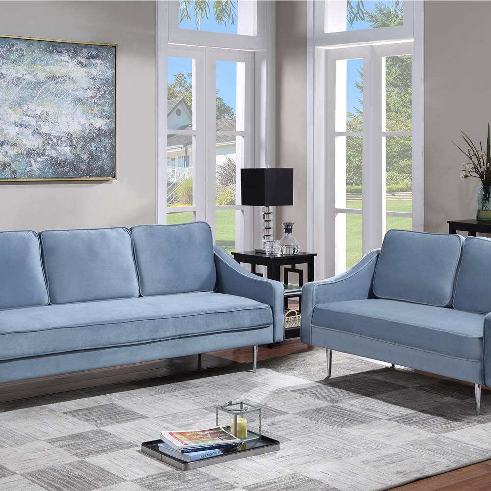 

Orisfur 2+3-Seat Velvet Upholstered Sofa Set with Ergonomic Backrest and Metal Legs for Living Room, Bedroom, Office, Apartment - Blue