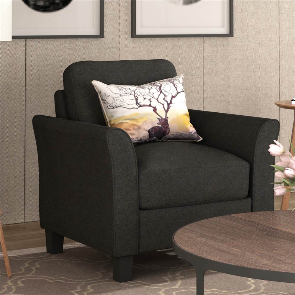 1-Seat Linen Fabric Upholstered Sofa with Armrest and Backrest, for Living Room, Bedroom, Office, Apartment - Black