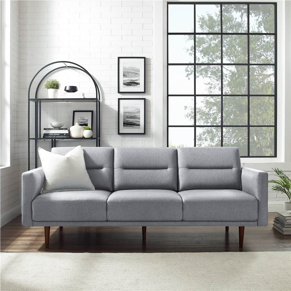 

3-Seat Polyester Fabric Upholstered Sofa, with Ergonomic Backrest and High Rubber Wood Feet, for Living Room, Bedroom, Office, Apartment - Gray