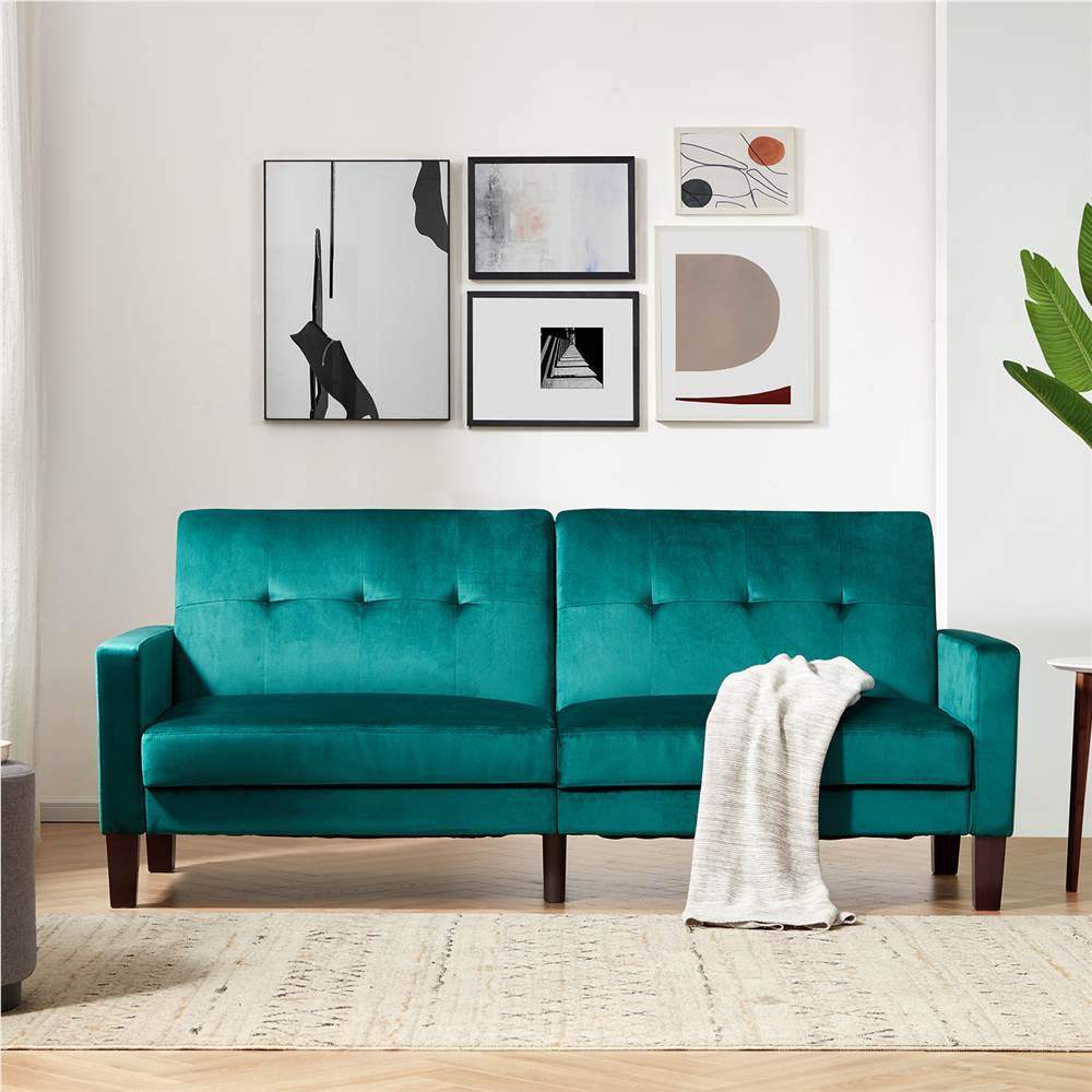 

Orisfur 2-Seat Velvet Upholstered Sofa Bed with Adjustable Backrest and Wooden Frame, for Living Room, Bedroom, Office, Apartment - Teal