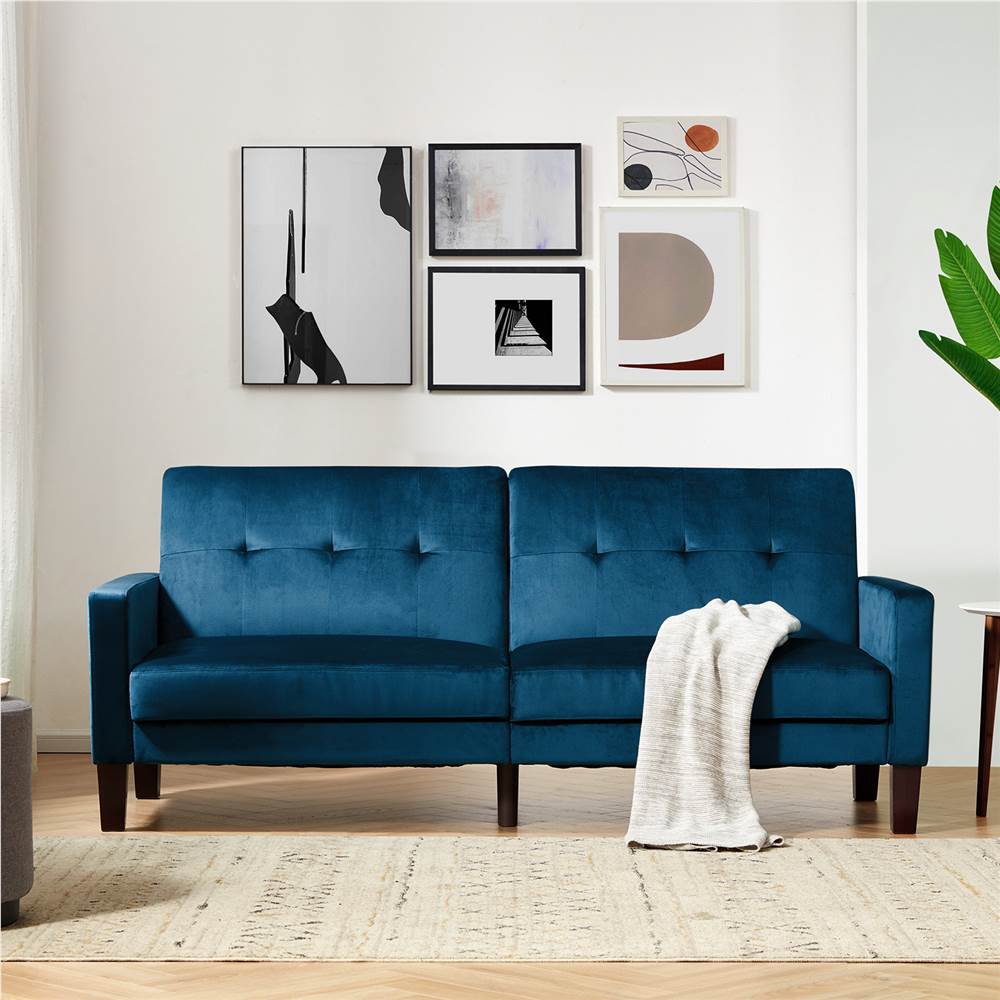 

Orisfur 2-Seat Velvet Upholstered Sofa Bed with Adjustable Backrest and Wooden Frame, for Living Room, Bedroom, Office, Apartment - Blue