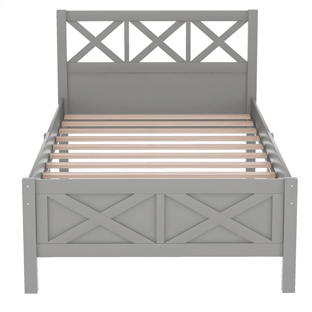 Twin Size Wooden Platform Bed Frame with High Legs Gray