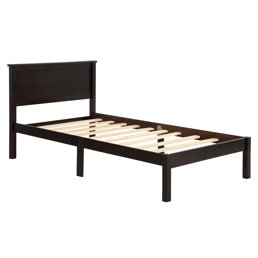 Twin-Size Wooden Platform Bed Frame with Headboard Espresso