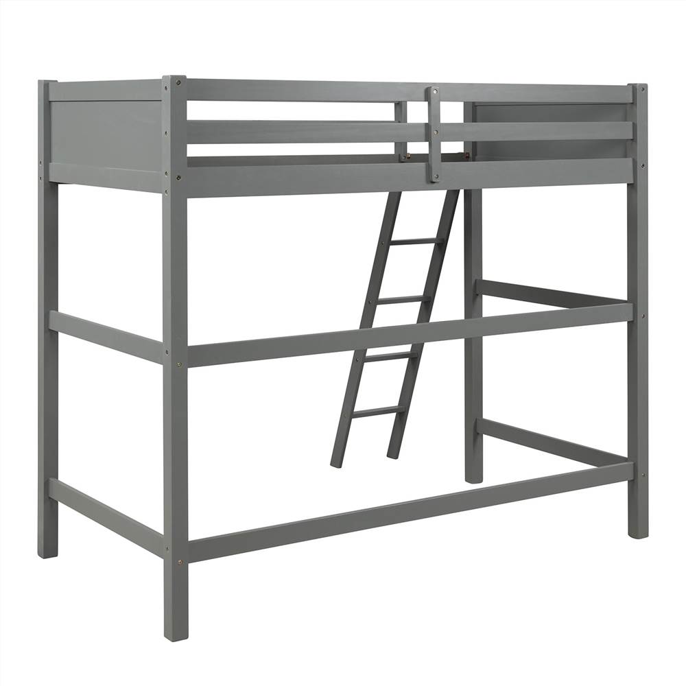 TwinSize Wooden Loft Bed Frame with Ladder Gray