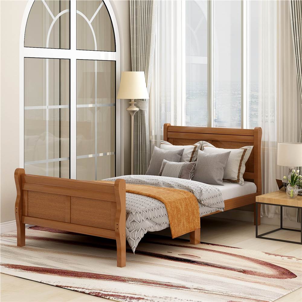 Twin-Size Wooden Platform Bed Frame with Headboard, Footboard, and Wooden Slats Support - Espresso