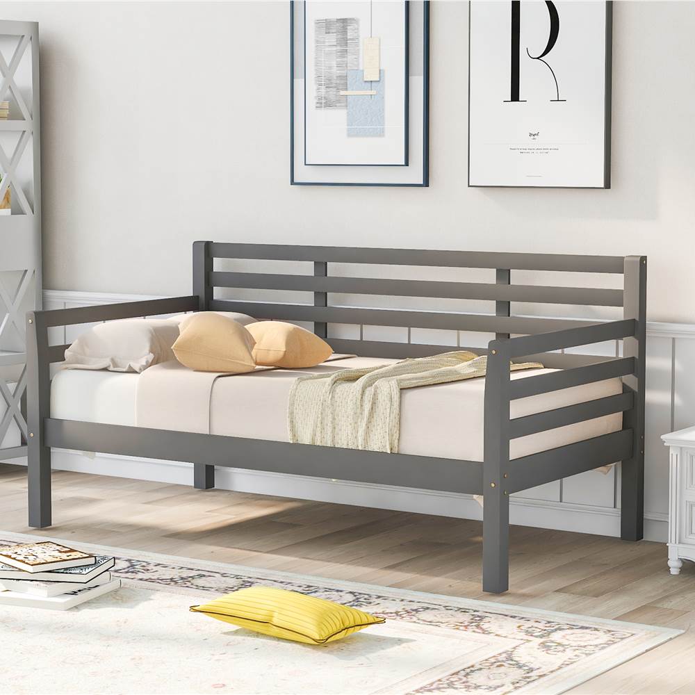 TwinSize Wooden Daybed Frame with Guardrail Gray United States