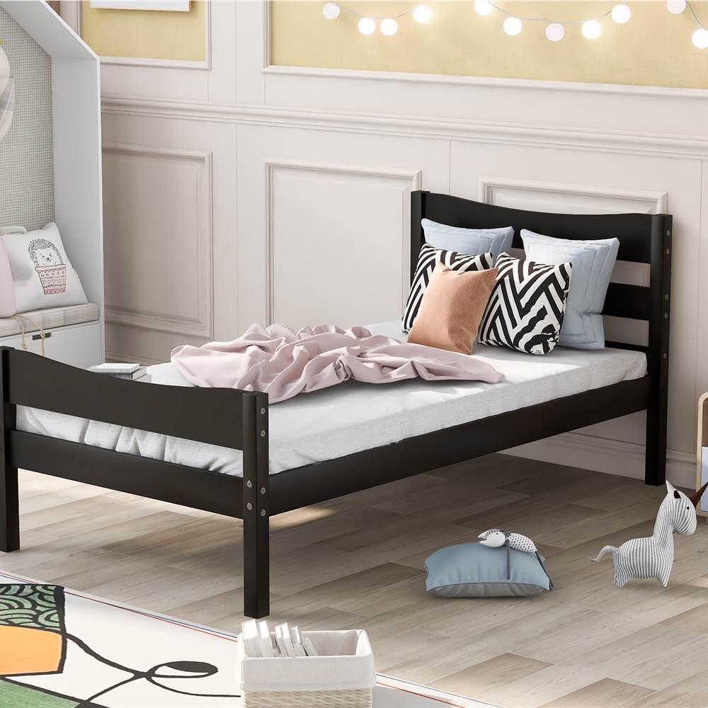 

Twin-Size Wooden Platform Bed Frame with Headboard and Wooden Slat Support - Espresso