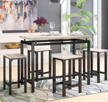 

U-STYLE 5 Piece Dining Set, Including 1 Counter Height Table and 4 Chairs, for Kitchen, Restaurant, Bar, Apartment, Cafe - Beige