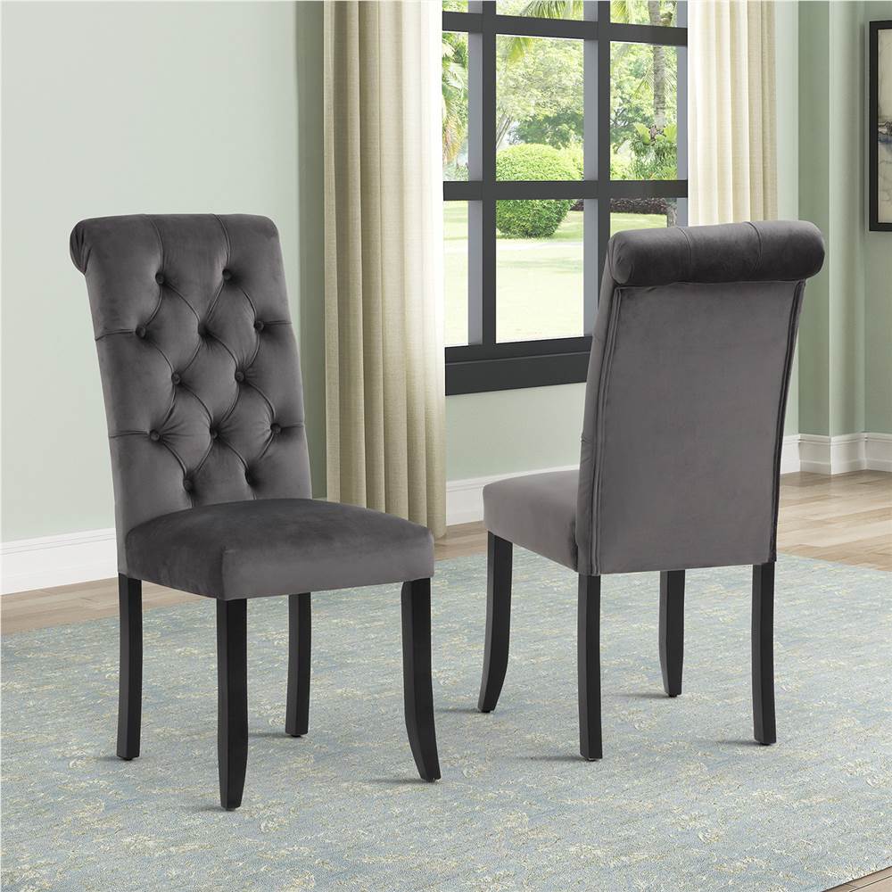 Набор из 2 обеденных стульев с льняной обивкой, со спинкой и деревянными ножками, для кухни, гостиной, спальни, офиса, кафе - серый