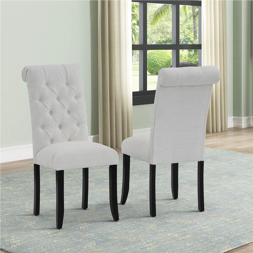 

Linen Upholstered Dining Chair Set of 2, with Backrest and Wood Feet, for Kitchen, Living Room, Bedroom, Office, Cafe - Beige