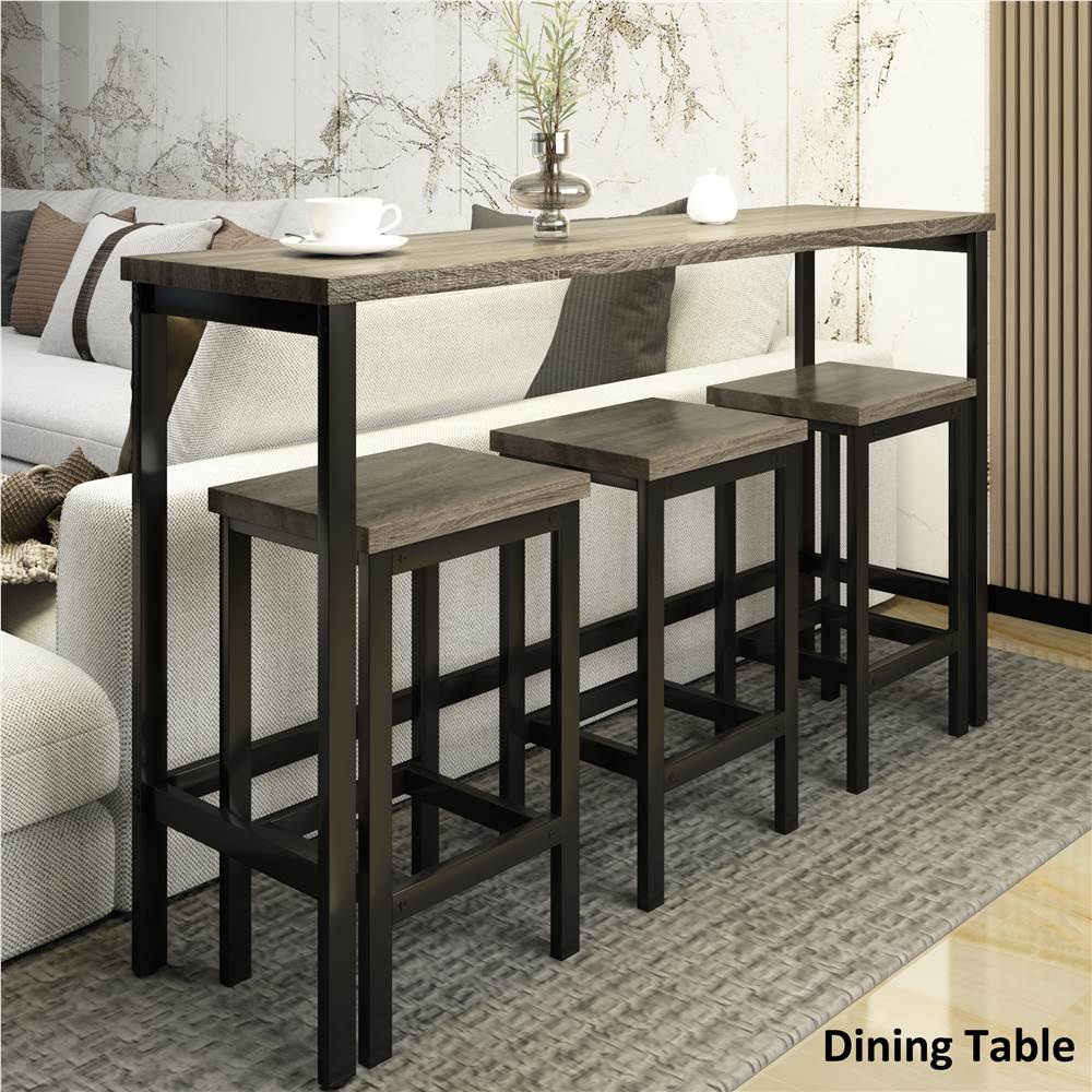 

TOPMAX 4 Pieces Dining Set, Including 1 Counter Height Extra Long Table and 3 Stools, for Kitchen, Restaurant, Bar, Living Room, Cafe - Gray