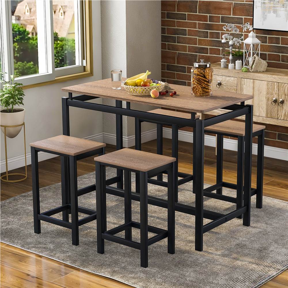 TREXM 5 Piece Dining Set, Including 1 Counter Height Table and 4 Chairs, for Kitchen, Restaurant, Bar, Apartment, Cafe - Dark Brown