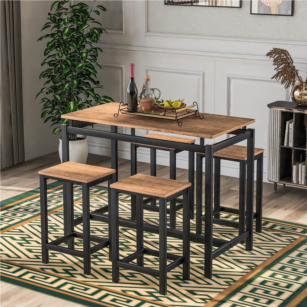 

TREXM 5 Piece Dining Set, Including 1 Counter Height Table and 4 Chairs, for Kitchen, Restaurant, Bar, Apartment, Cafe - Brown