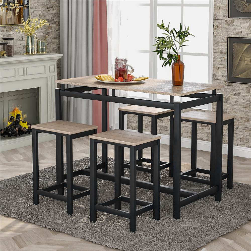 TREXM 5 Piece Dining Set, Including 1 Counter Height Table and 4 Chairs, for Kitchen, Restaurant, Bar, Apartment, Cafe - Oak