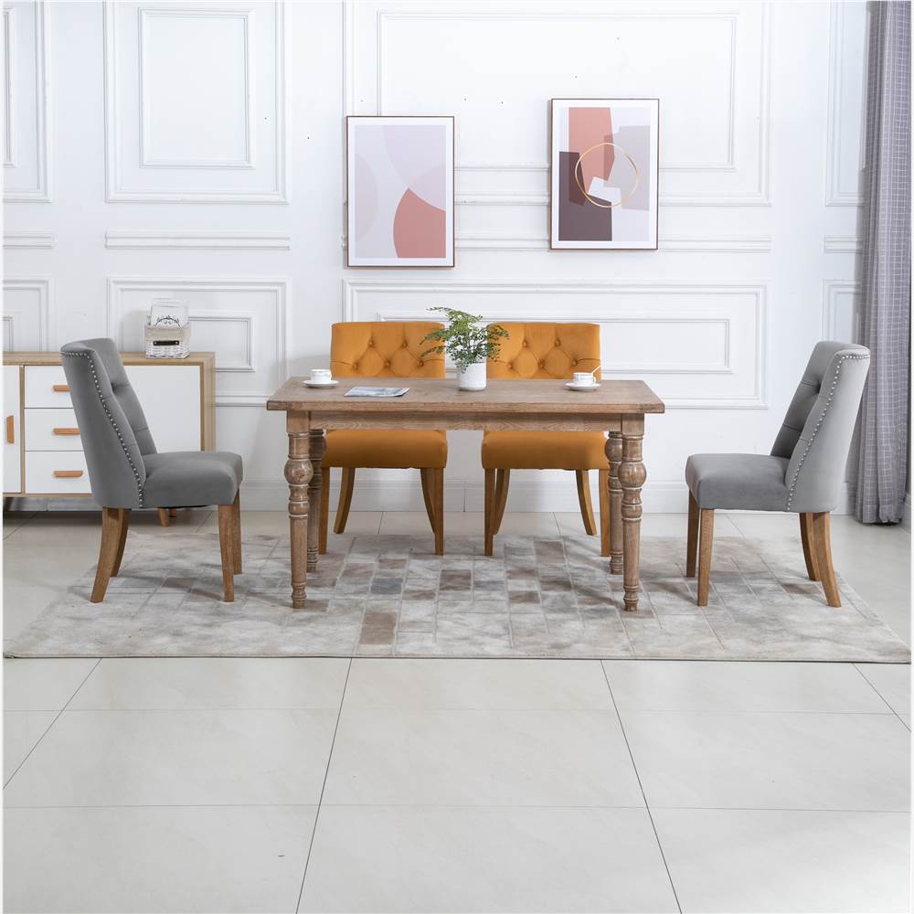 Velvet Upholstered Dining Chair Set of 2 with Wooden Legs Grey