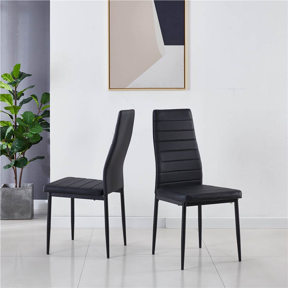 

Modern Style Leather Dining Chair Set of 2, with Iron Tube Legs and High Backrest, for Kitchen, Living Room, Cafe, Reception Room - Black