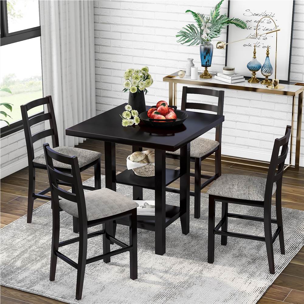 

TREXM 5 Piece Dining Set, Including 1 Wooden Counter Height Square Table, and 4 Padded Chairs, for Kitchen, Restaurant, Bar, Apartment, Cafe - Espresso