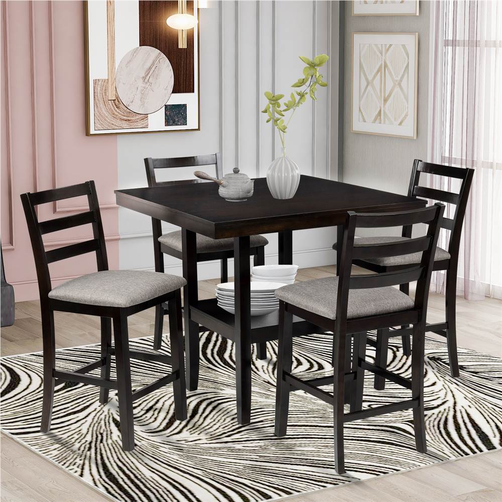 

TREXM 5 Piece Dining Set, Including 1 Wooden Counter Height Table, and 4 Padded Chairs, for Kitchen, Restaurant, Bar, Apartment, Cafe - Espresso