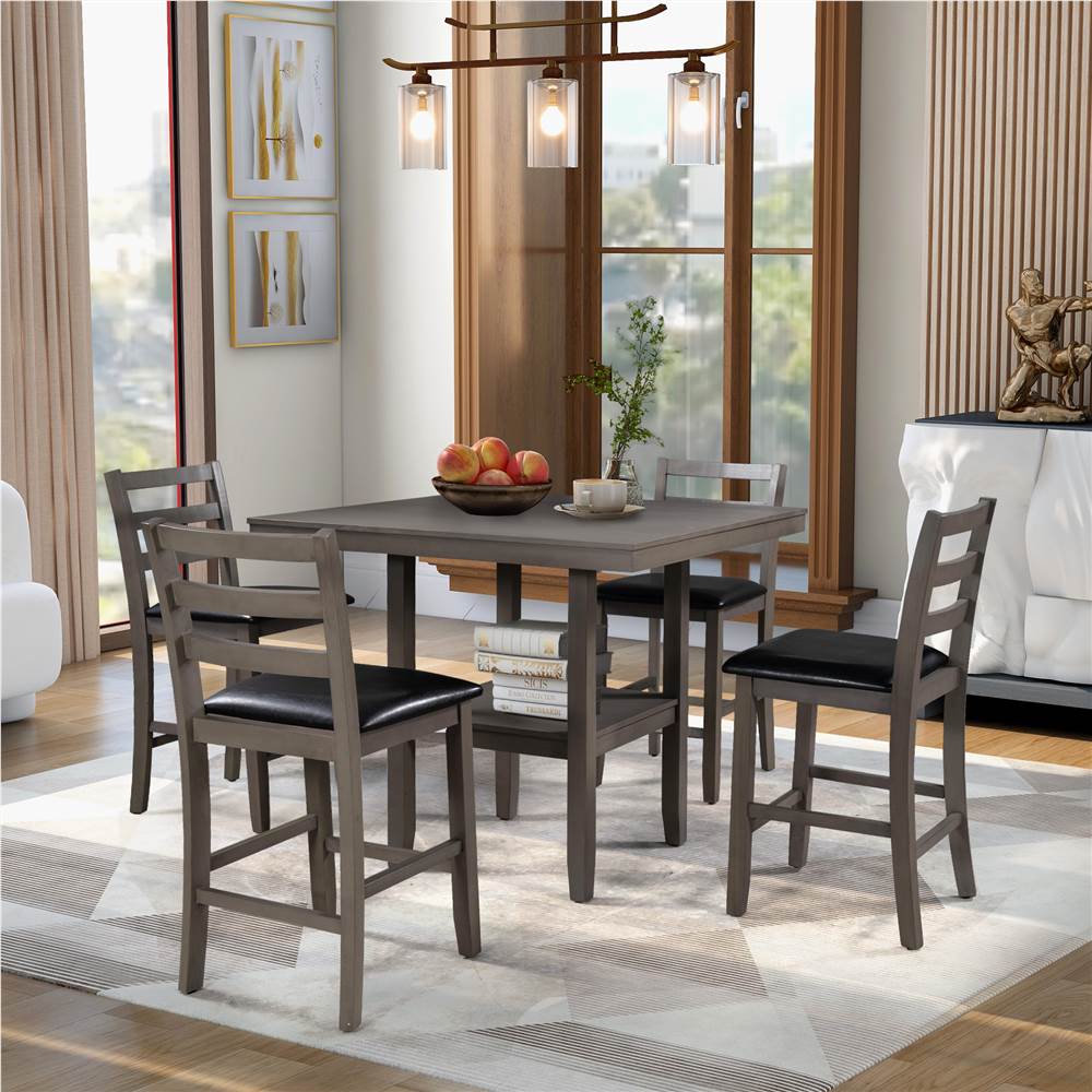 

TREXM 5 Piece Dining Set, Including 1 Wooden Counter Height Table, and 4 Padded Chairs, for Kitchen, Restaurant, Bar, Apartment, Cafe - Gary