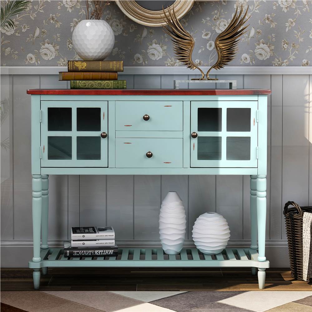 TREXM 42&#39;&#39; Console Table with 2 Storage Drawers, 2 Cabinets, and Bottom Shelf, for Entrance, Hallway, Dining Room, Kitchen - Blue