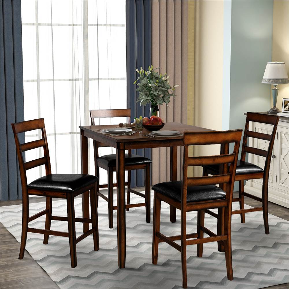 

TREXM 5 Pieces Wooden Dining Set, Including 1 Square Table and 4 Chairs for Kitchen, Restaurant, Office, Living Room, Cafe - Brown