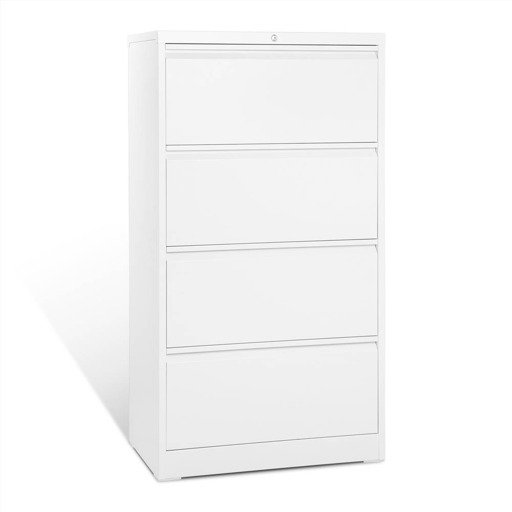 Lateral Metal Lockable File with 4 Storage Drawers White