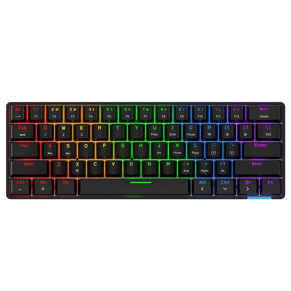 Ajazz STK61 61key Wired/Bluetooth Dual mode Brown Switch Multi-color backlight mechanical keyboard - Black