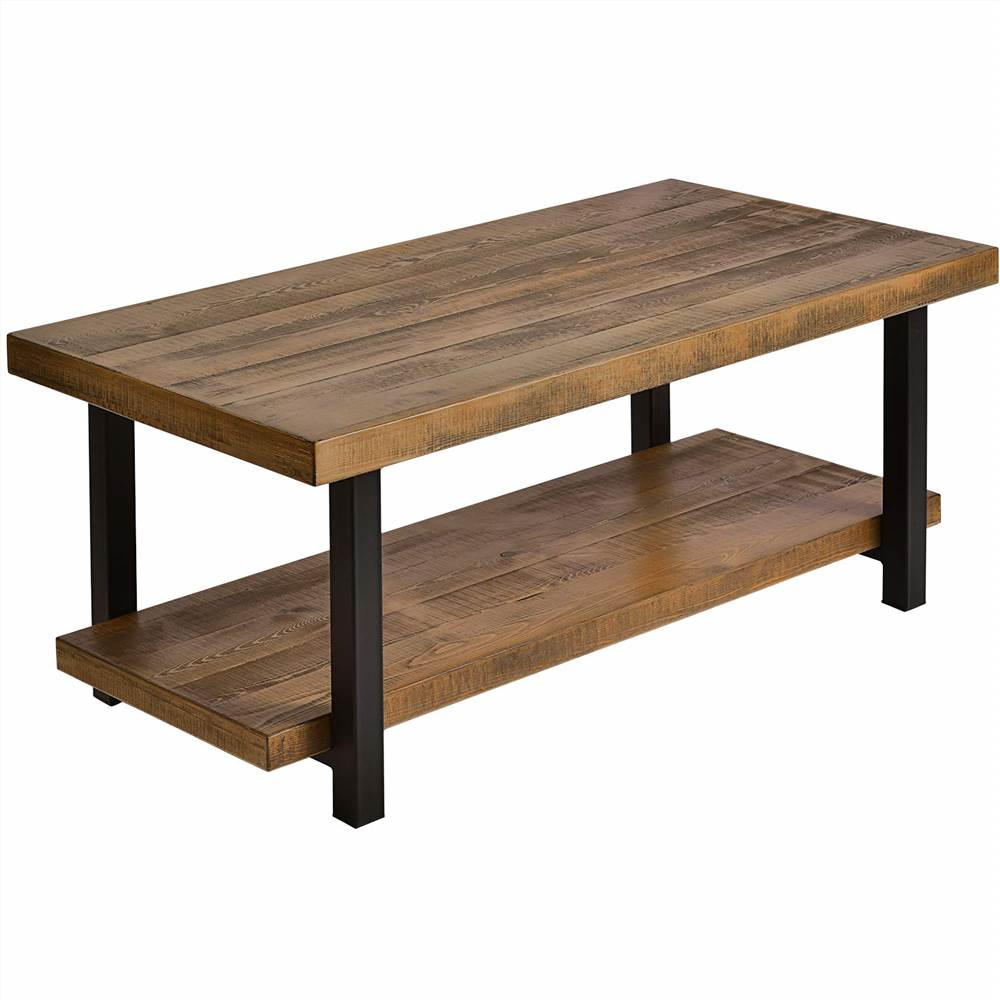 U-STYLE 2-Layer Industrial Style Coffee Table with Metal Frame Brown