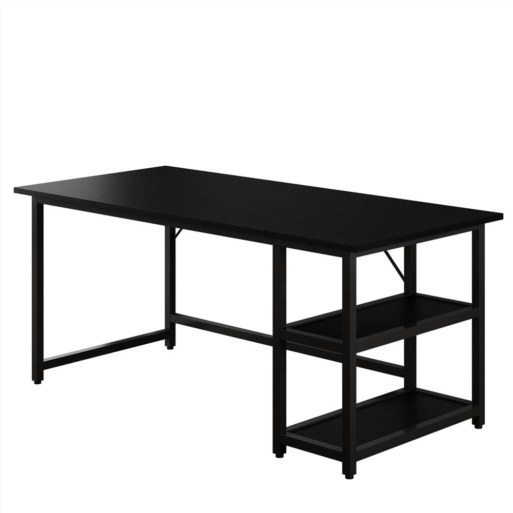 

Home Office 55" Modern Splice Style Computer Desk with 2-Layer Wooden Storage Shelves - Black