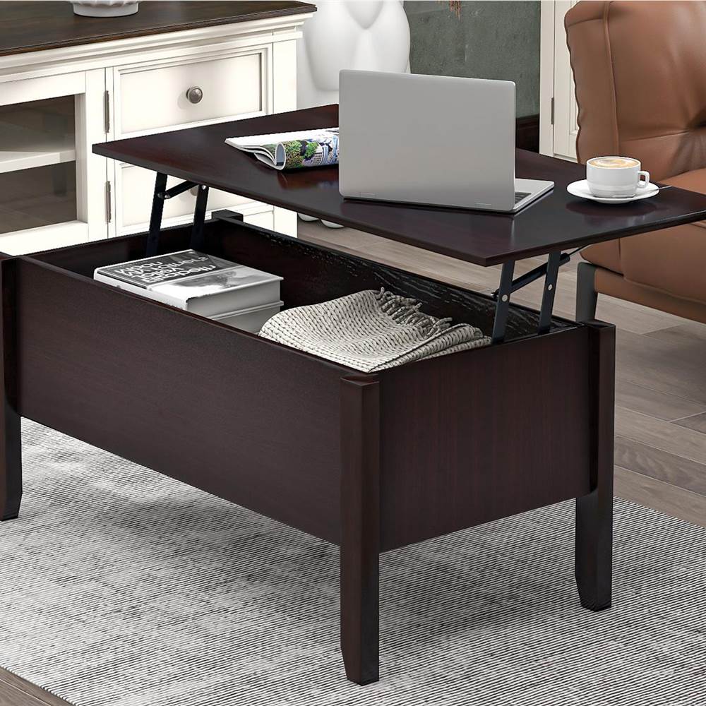 U Style Wooden Lift Coffee Table With Storage Drawer Cherry