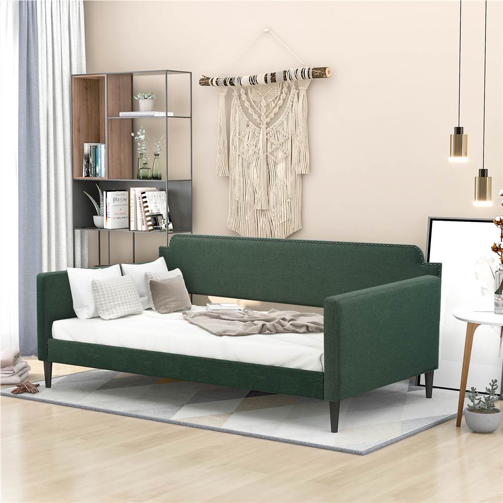 

Twin Size Polyester Daybed with Backrest and Wooden Slats Support, No Need for Spring Box, for Living Room, Bedroom, Office, Apartment - Green