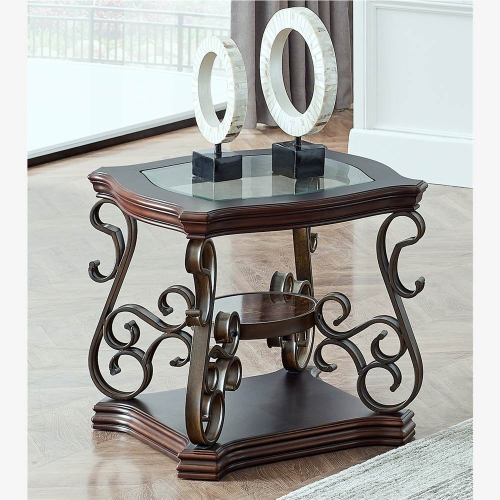 

26.3" Glass End Table with Middle Shelf, and Metal Legs, for Kitchen, Restaurant, Office, Living Room, Cafe - Brown