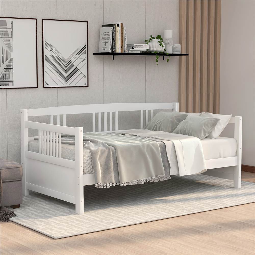 

78" Twin Size Wooden Daybed with High Legs and Wooden Slats Support, No Need for Spring Box, for Living Room, Bedroom, Office, Apartment - White