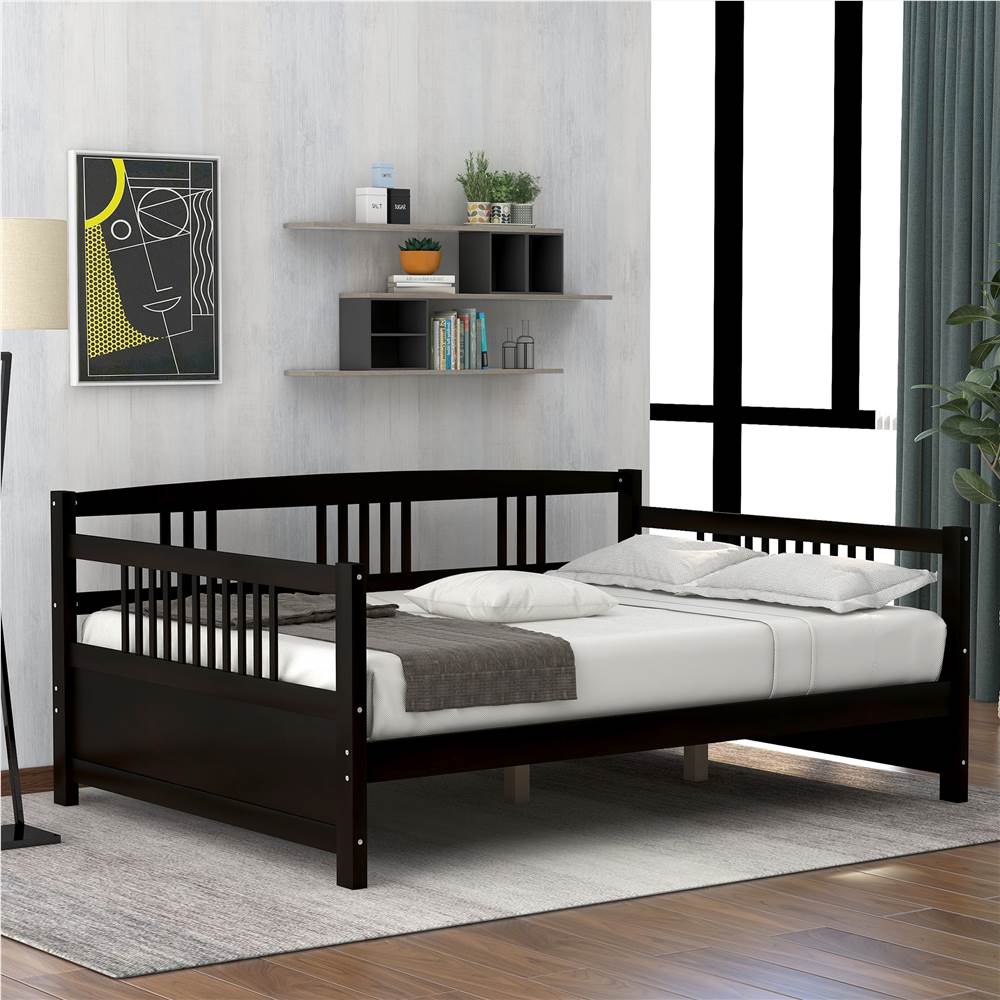 

Full Size Wooden Daybed with High Legs and Wooden Slats Support, No Need for Spring Box, for Living Room, Bedroom, Office, Apartment - Espresso