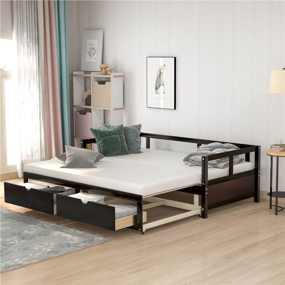 Wooden Daybed With Trundle Bed Espresso, Wood Twin Trundle Bed Daybed