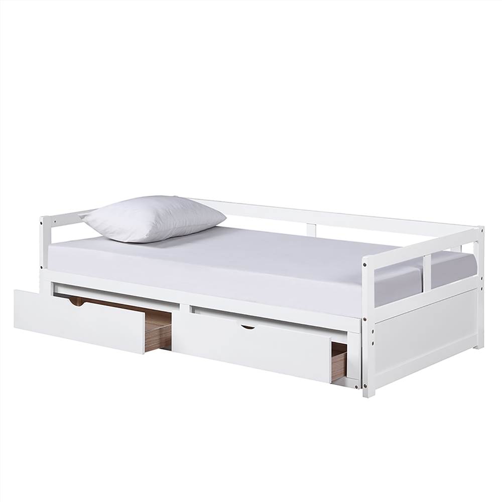 Twin size Louver White Wood Daybed with Roll-out Trundle Bed