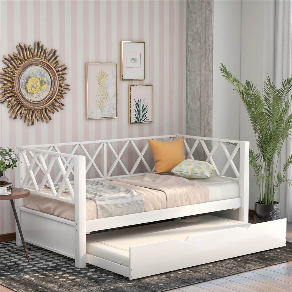 Wooden Daybed Frame With Trundle Bed, Twin Size Bed With Trundle