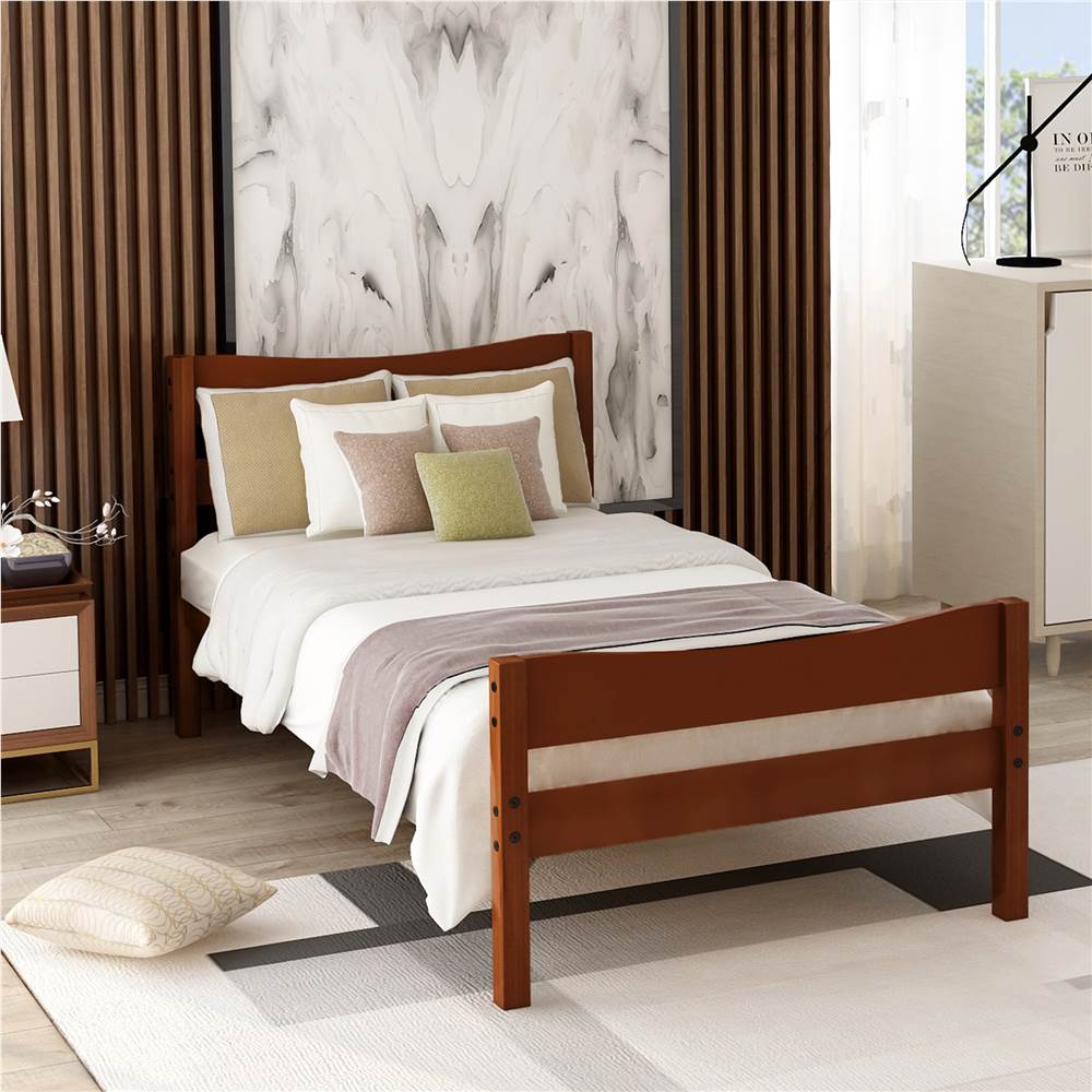 

Twin Size Wooden Platform Bed Frame with Headboard, and Wooden Slats Support, No Spring Box Required (Frame Only) - Walnut