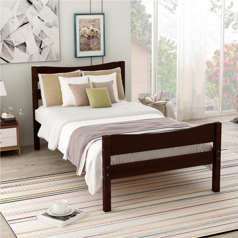 Twin Size Wooden Platform Bed Frame with Headboard, and Wooden Slats Support, No Spring Box Required (Frame Only) - Espresso