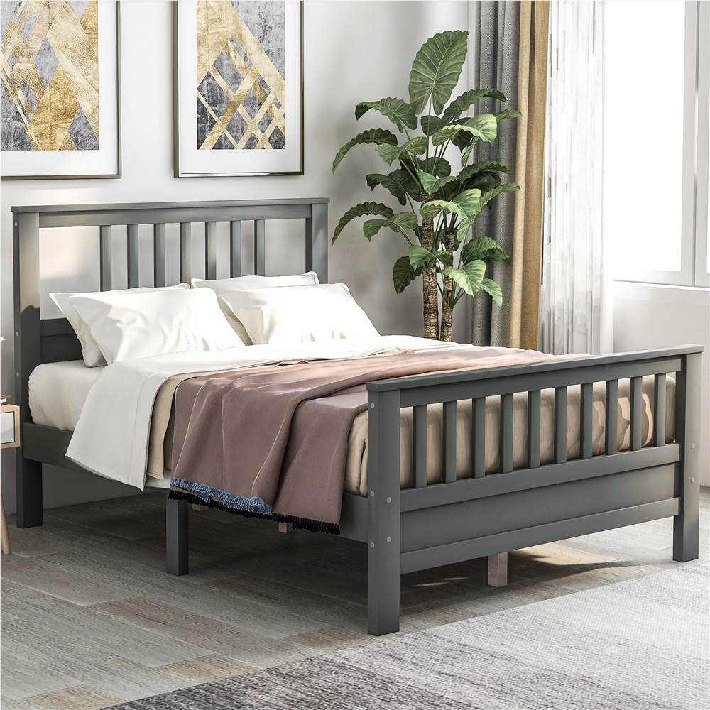 Full Size Wooden Platform Bed Frame with Headboard, Footboard, and Wooden Slats Support, No Spring Box Required (Frame Only) - Gray