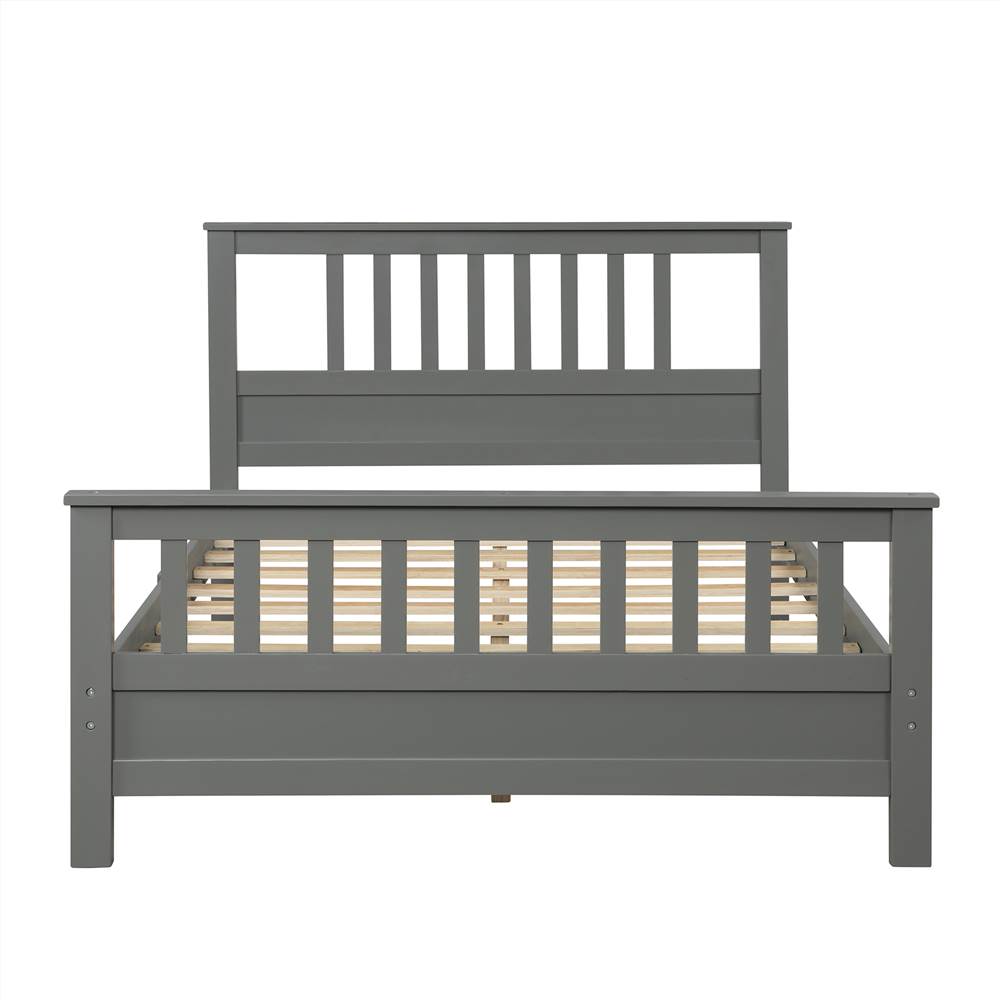 Full Size Wooden Platform Bed Frame with Headboard Gray