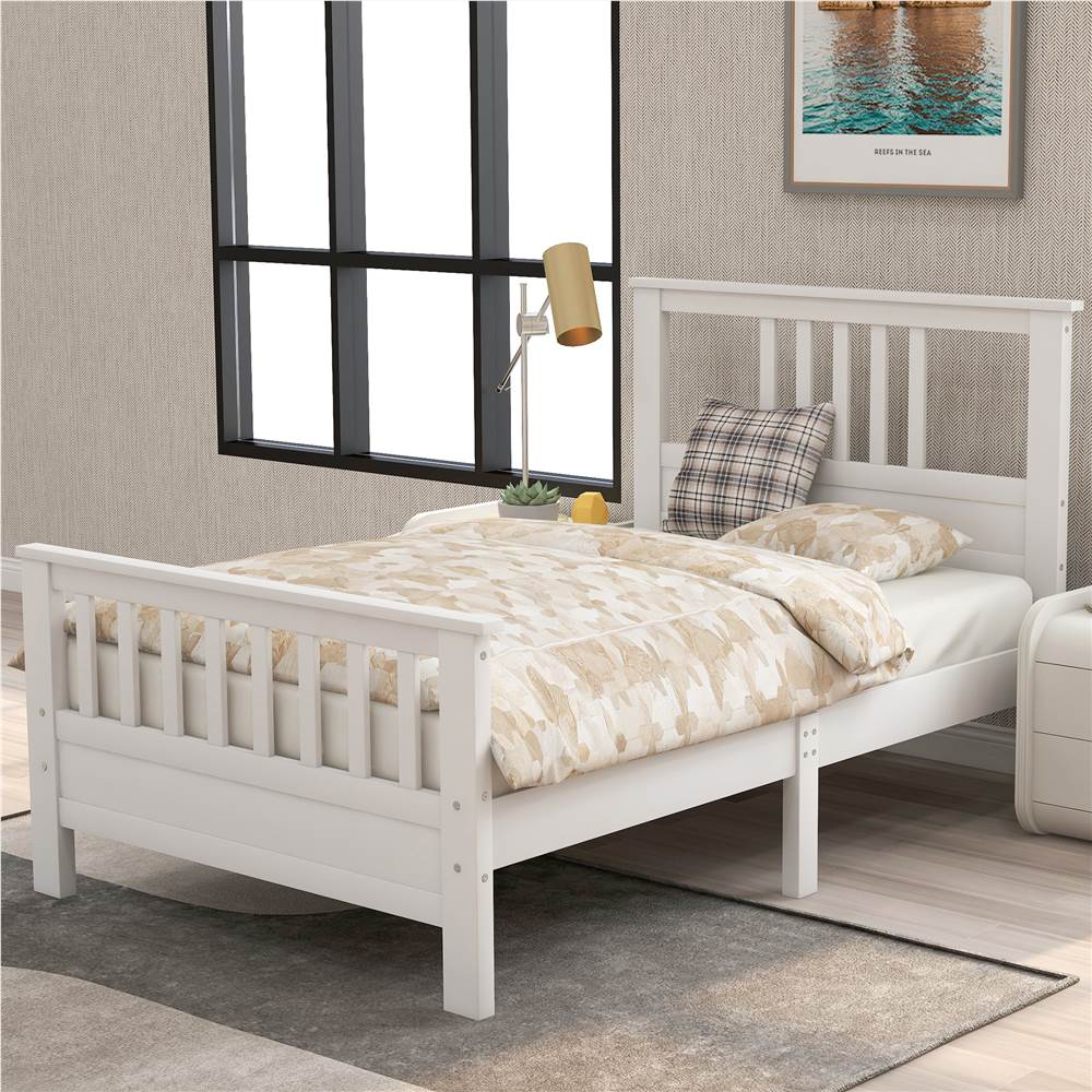 

Twin Size Wooden Platform Bed Frame with Headboard, Footboard, and Wooden Slats Support, No Spring Box Required (Frame Only) - White