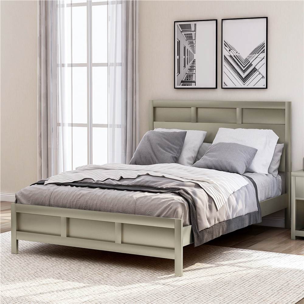 

Full Size Wooden Platform Bed Frame with Headboard, and Wooden Slats Support, No Spring Box Required (Frame Only) - Silver