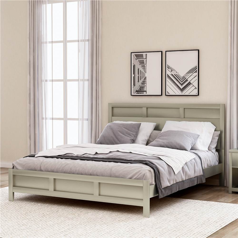

Queen Size Wooden Platform Bed Frame with Headboard, and Wooden Slats Support, No Spring Box Required (Frame Only) - Silver