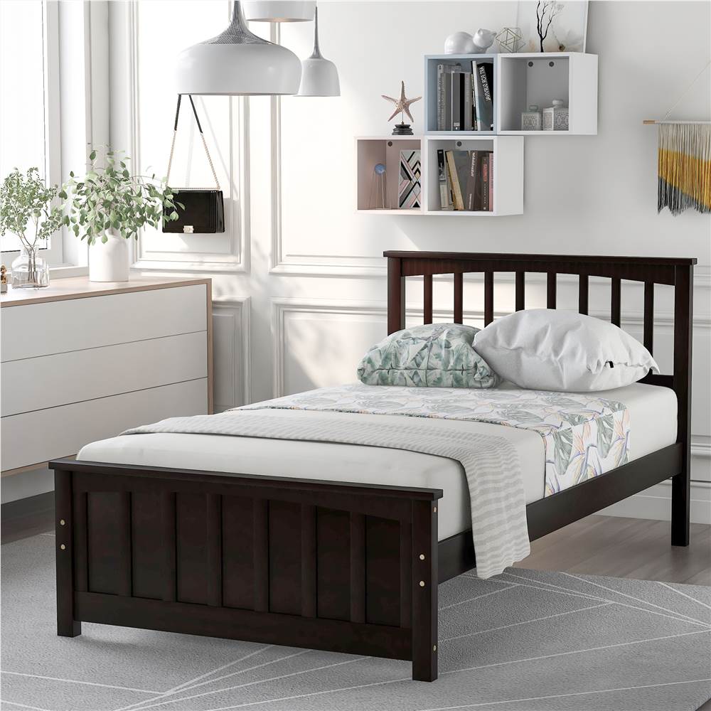 

Twin Size Wooden Platform Bed Frame with Headboard, Footboard, and Wooden Slats Support, No Spring Box Required - Espresso