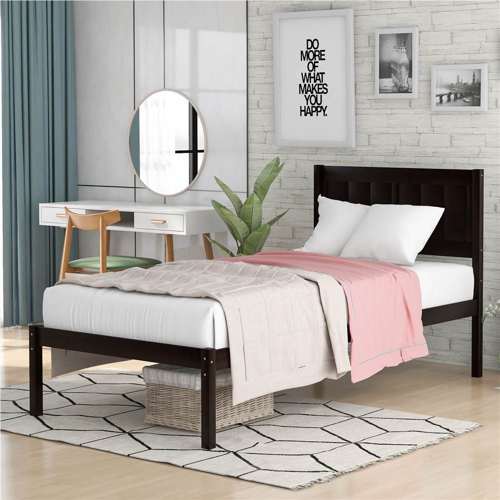 

Twin Size Wooden Platform Bed Frame with Headboard, and Wooden Slats Support, No Spring Box Required - Espresso