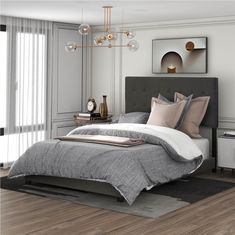 

Full Size Linen Upholstered Platform Bed Frame with Headboard, Footboard, and Wooden Slats Support, Spring Box Required (Frame Only) - Gray