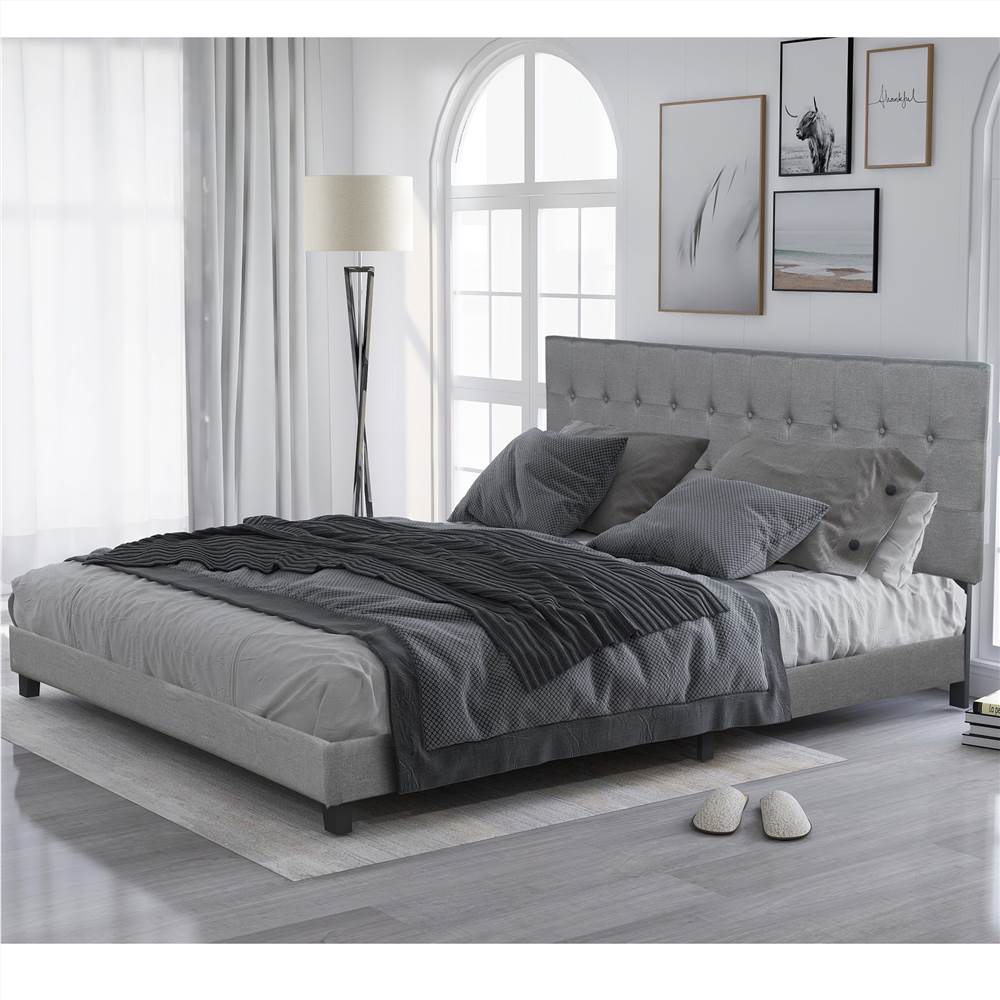 Linen Upholstered Platform Bed Frame, King Size Platform Bed Frame With Headboard Upholstered Tufted Wooden Slats