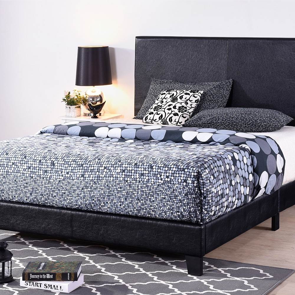 

Vienna Queen Size Faux Leather Upholstered Platform Bed Frame with Headboard, Spring Box Required (Frame Only) - Black