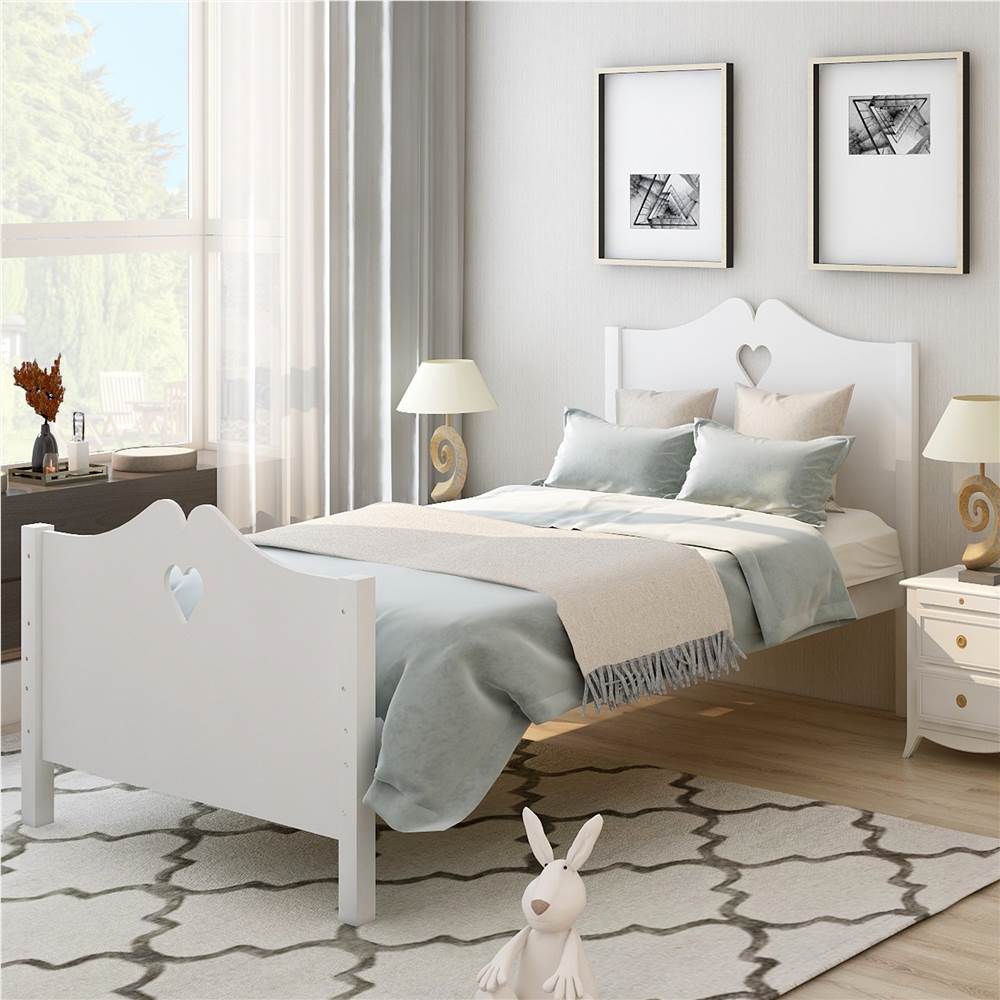 Twin Size Wooden Platform Bed Frame with Headboard, Footboard, and Wooden Slats Support, No Spring Box Required (Frame Only) - White